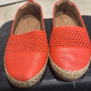 Clarks Women's Orange Leather Espadrille Flats